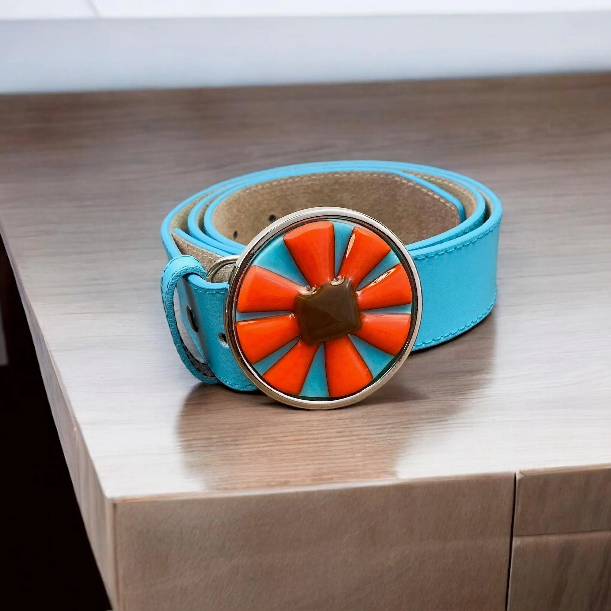 Flower Power Handblown Glass and Leather Belt