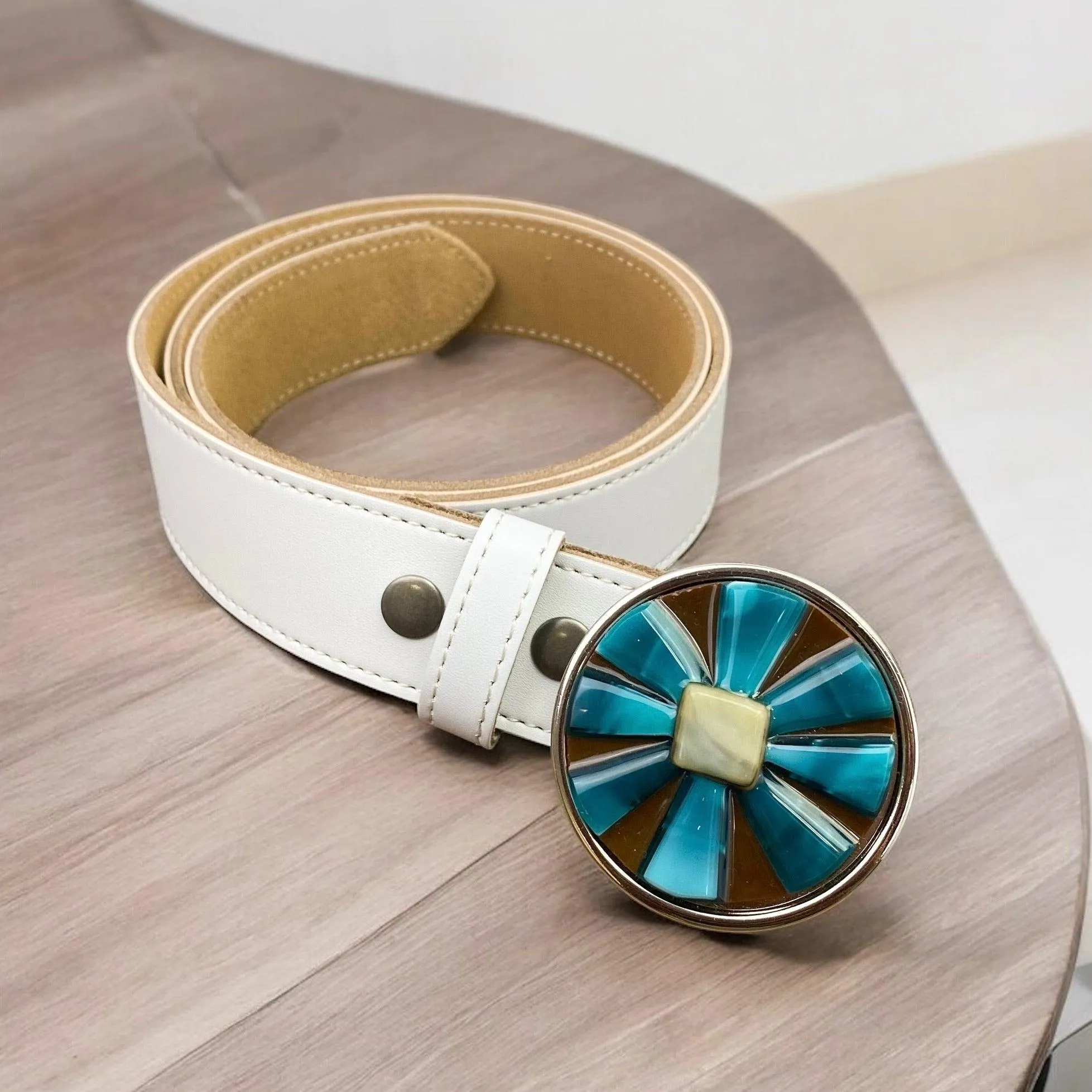 Flower Power Handblown Glass and Leather Belt