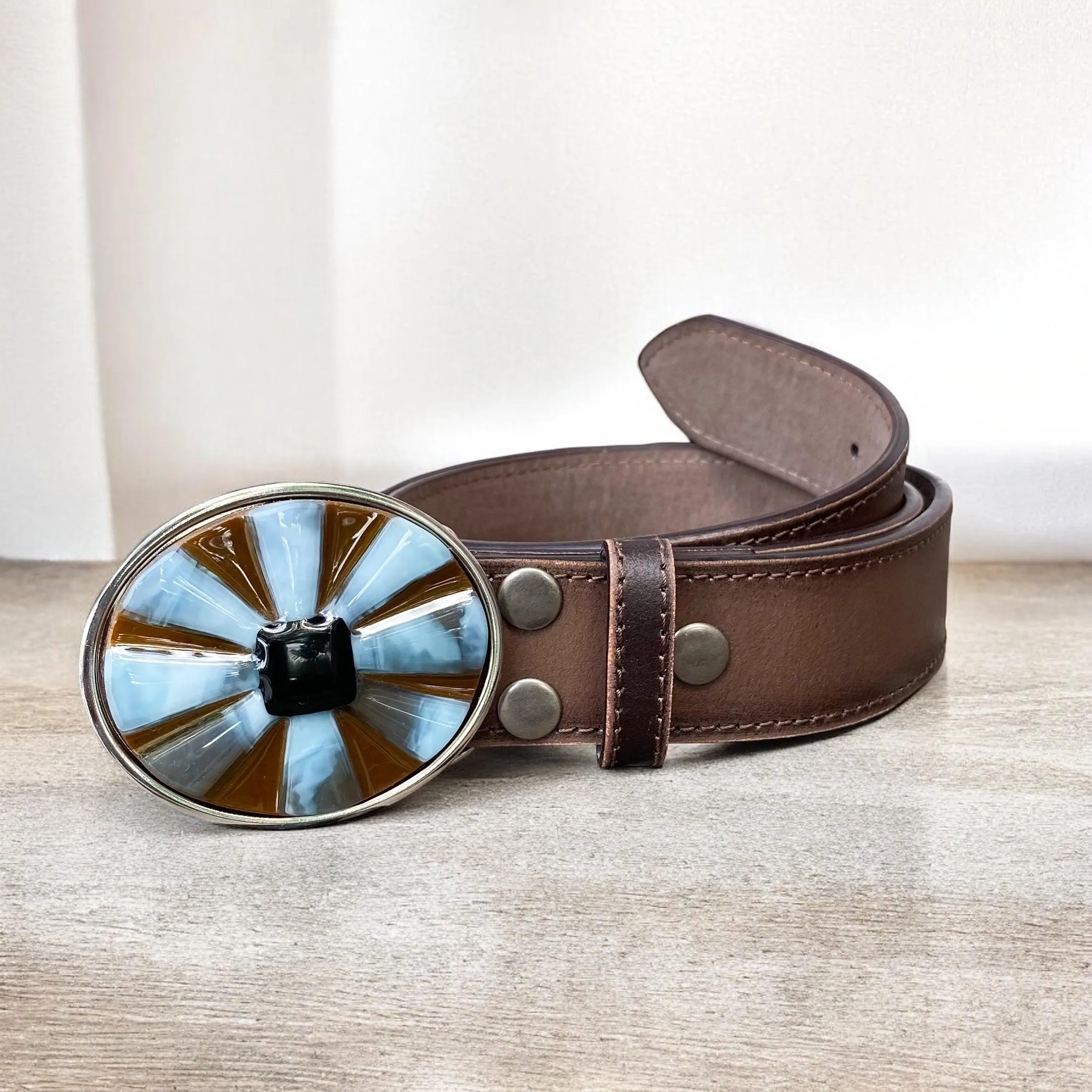 Flower Power Handblown Glass and Leather Belt
