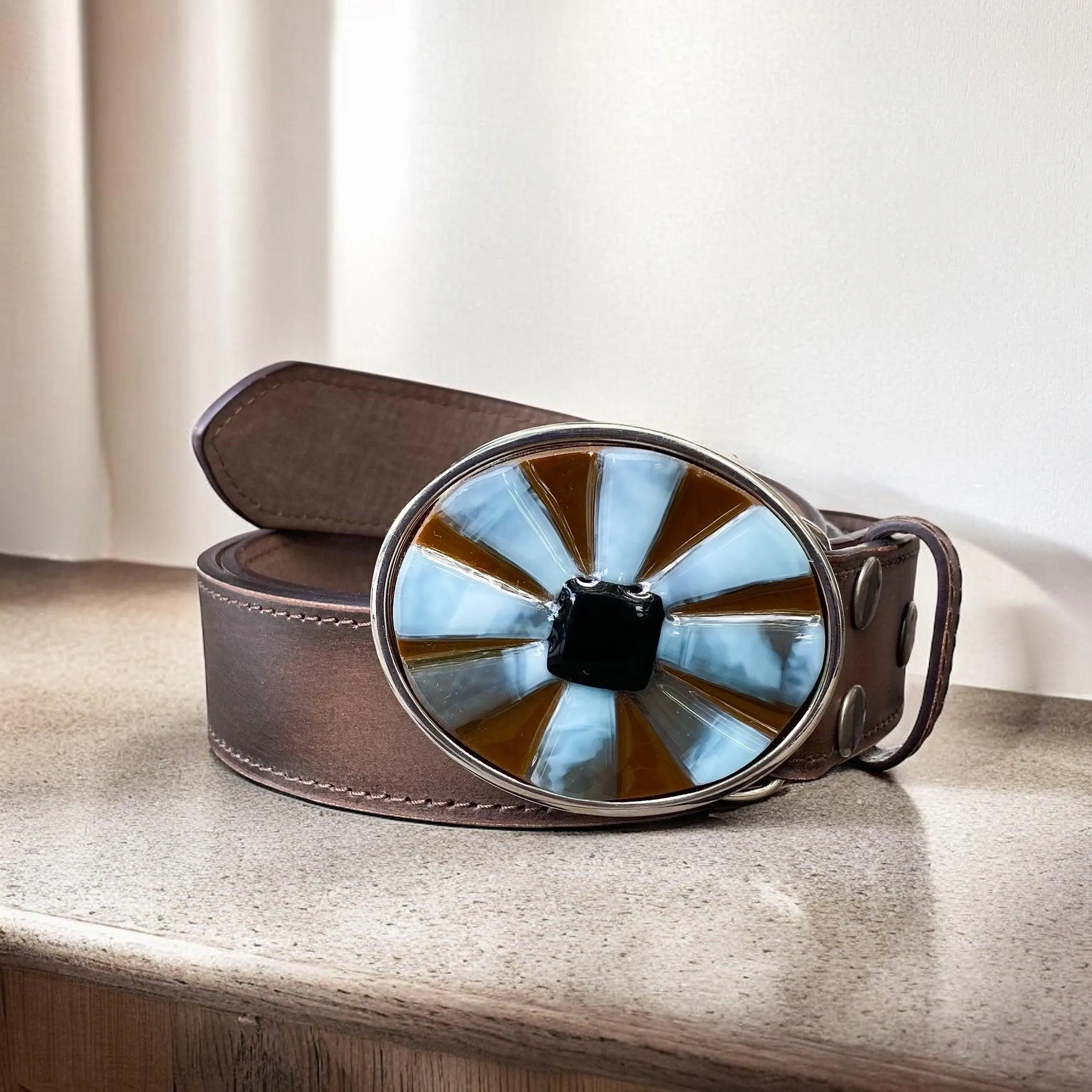 Flower Power Handblown Glass and Leather Belt