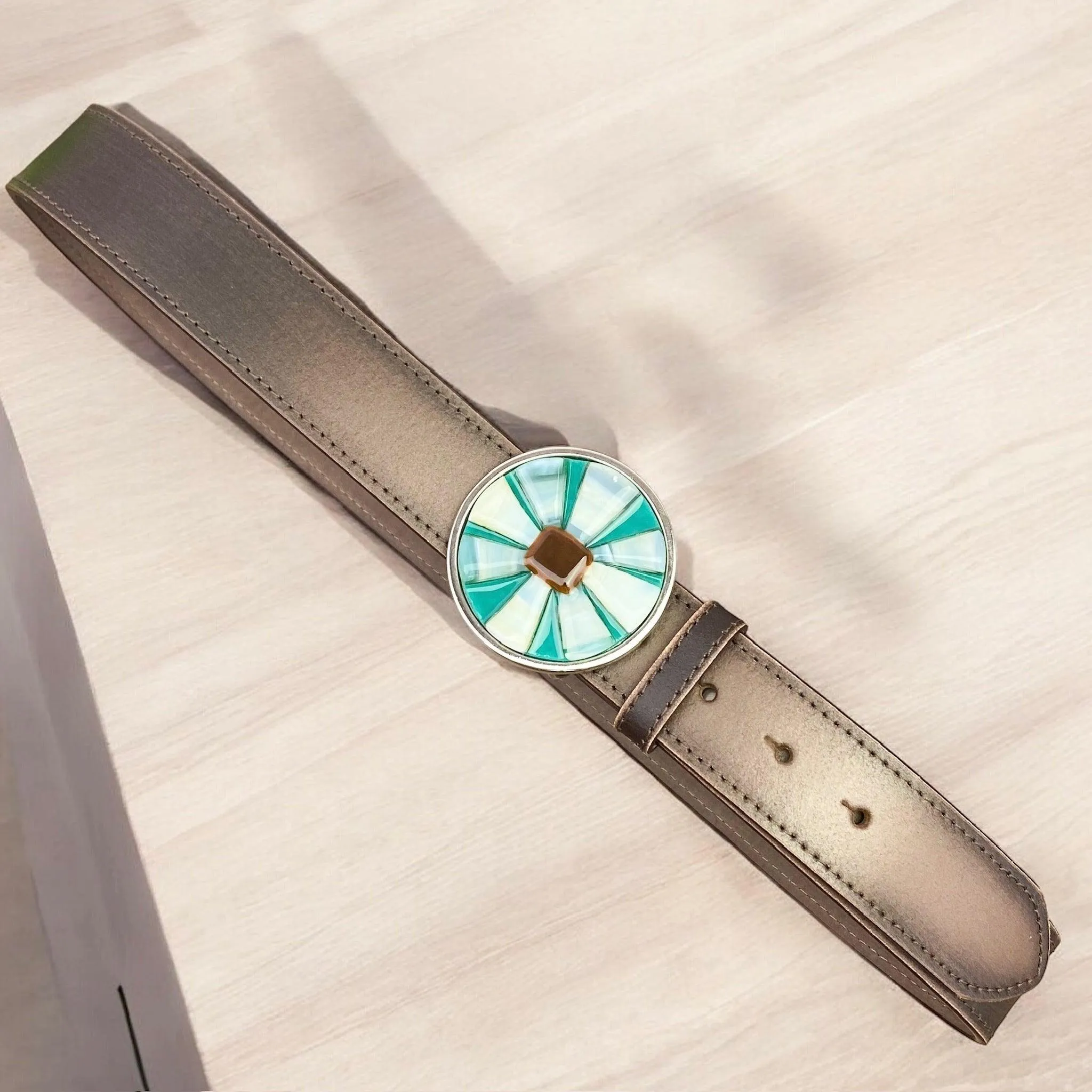 Flower Power Handblown Glass and Leather Belt