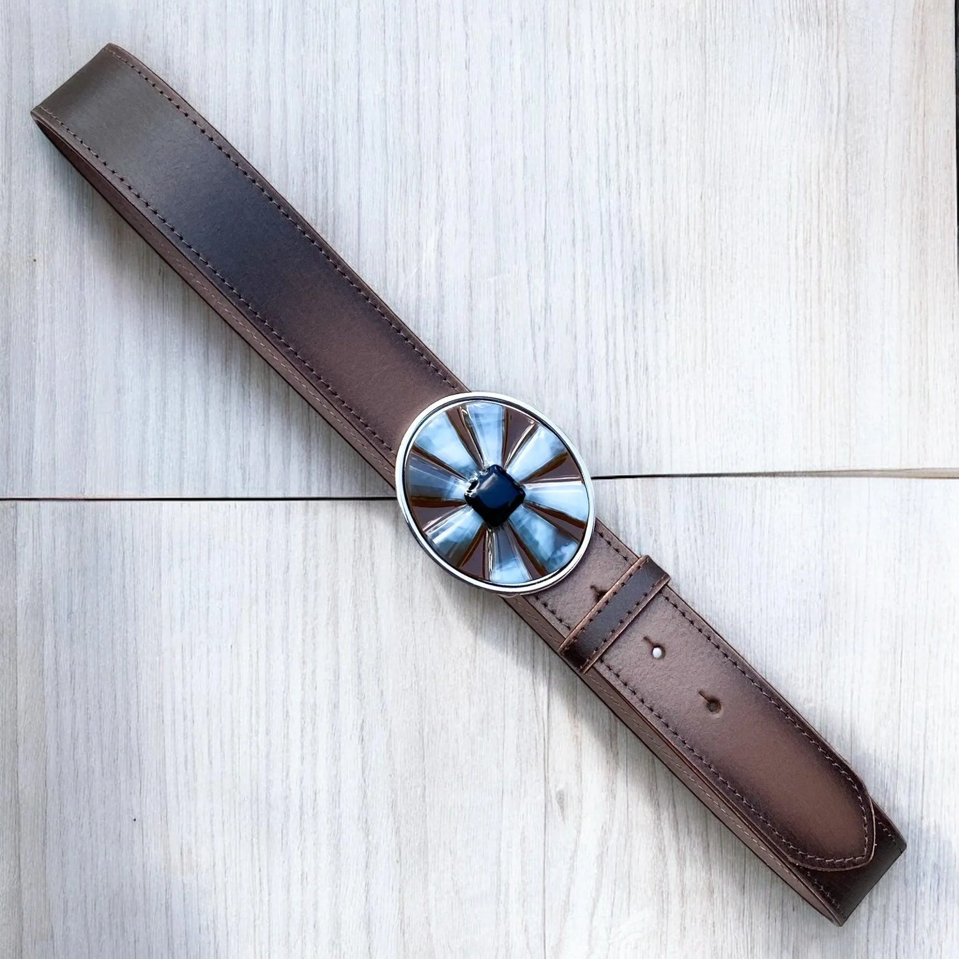 Flower Power Handblown Glass and Leather Belt