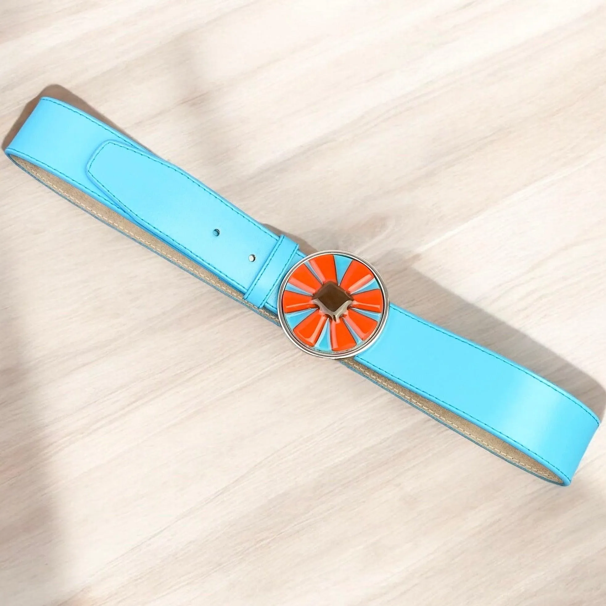 Flower Power Handblown Glass and Leather Belt