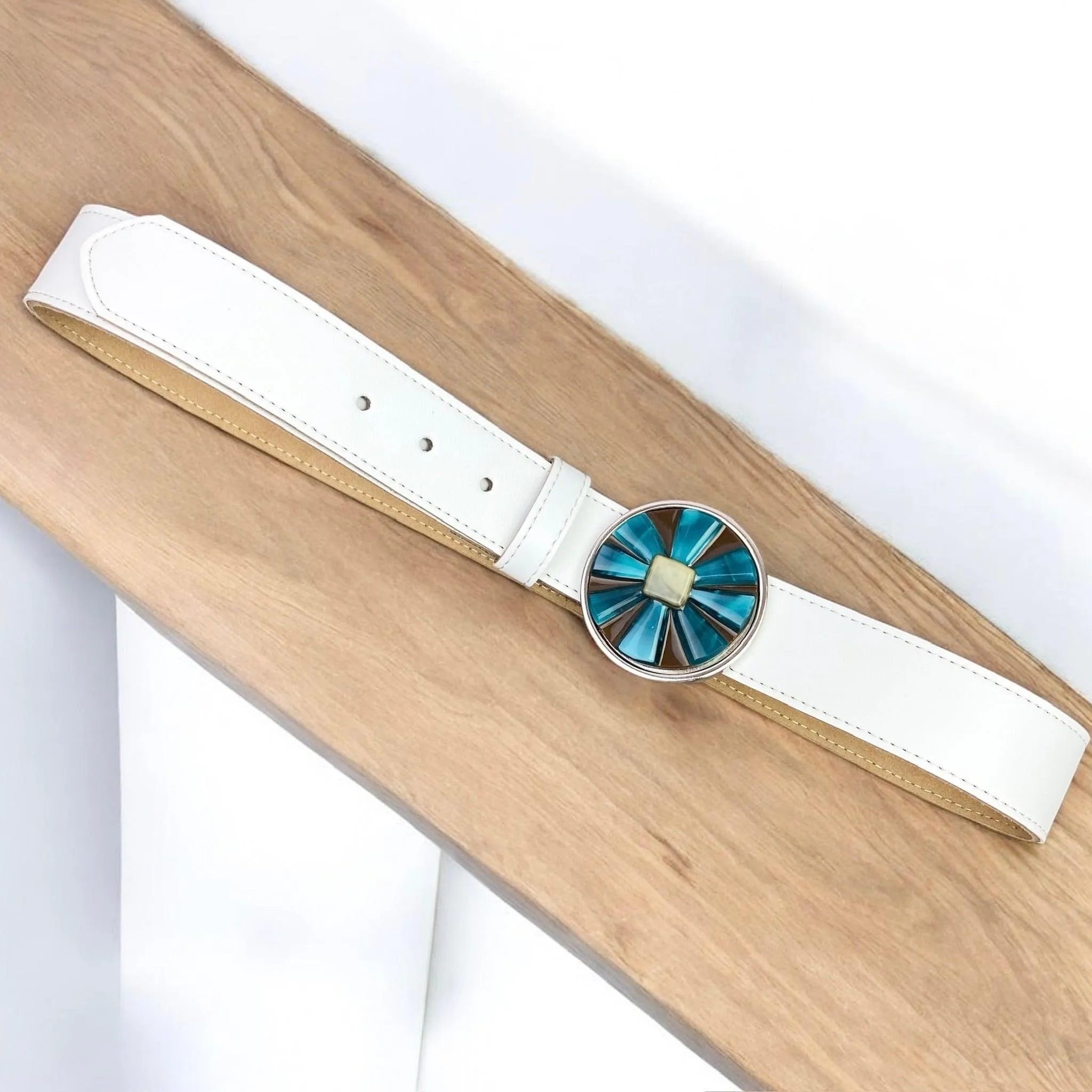 Flower Power Handblown Glass and Leather Belt