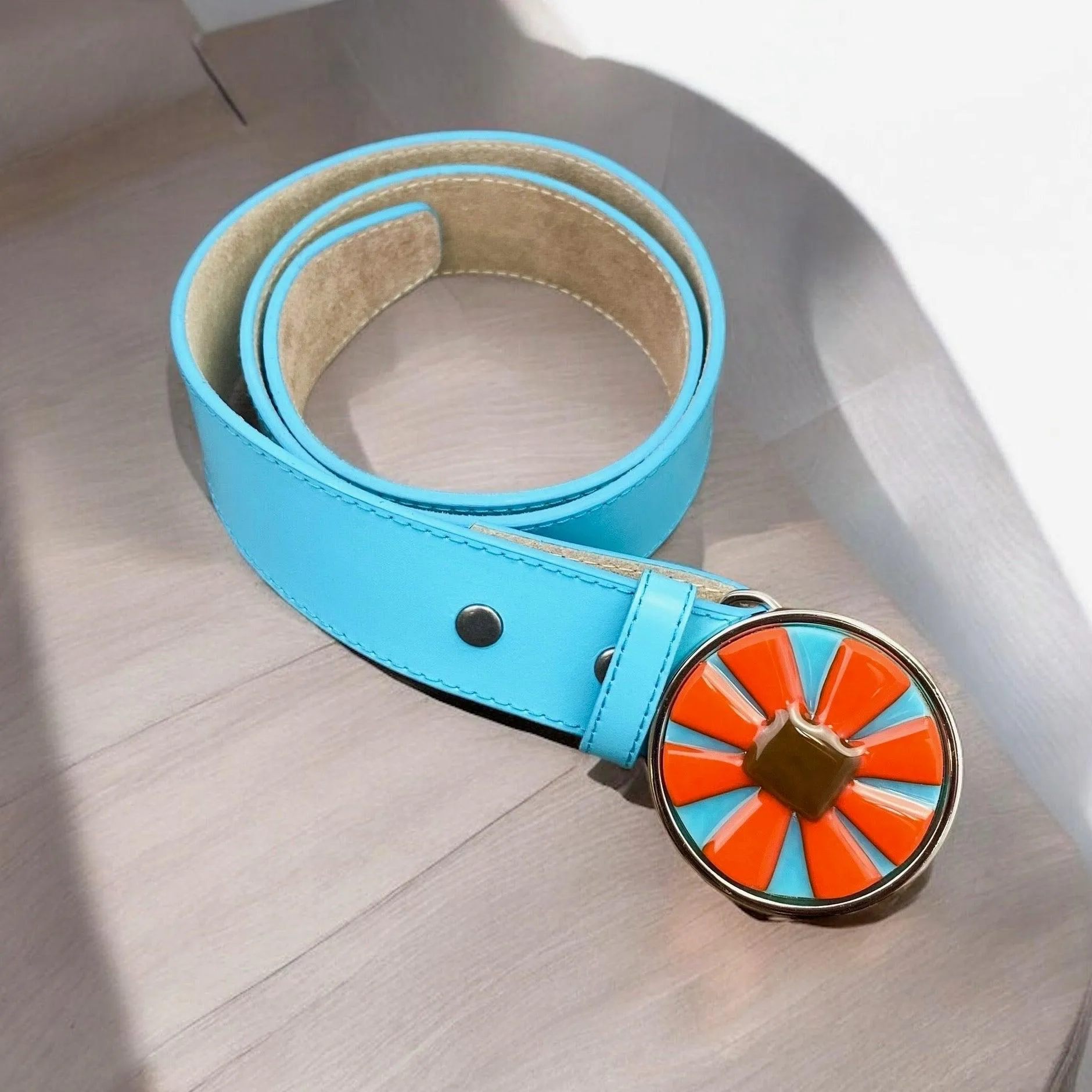 Flower Power Handblown Glass and Leather Belt