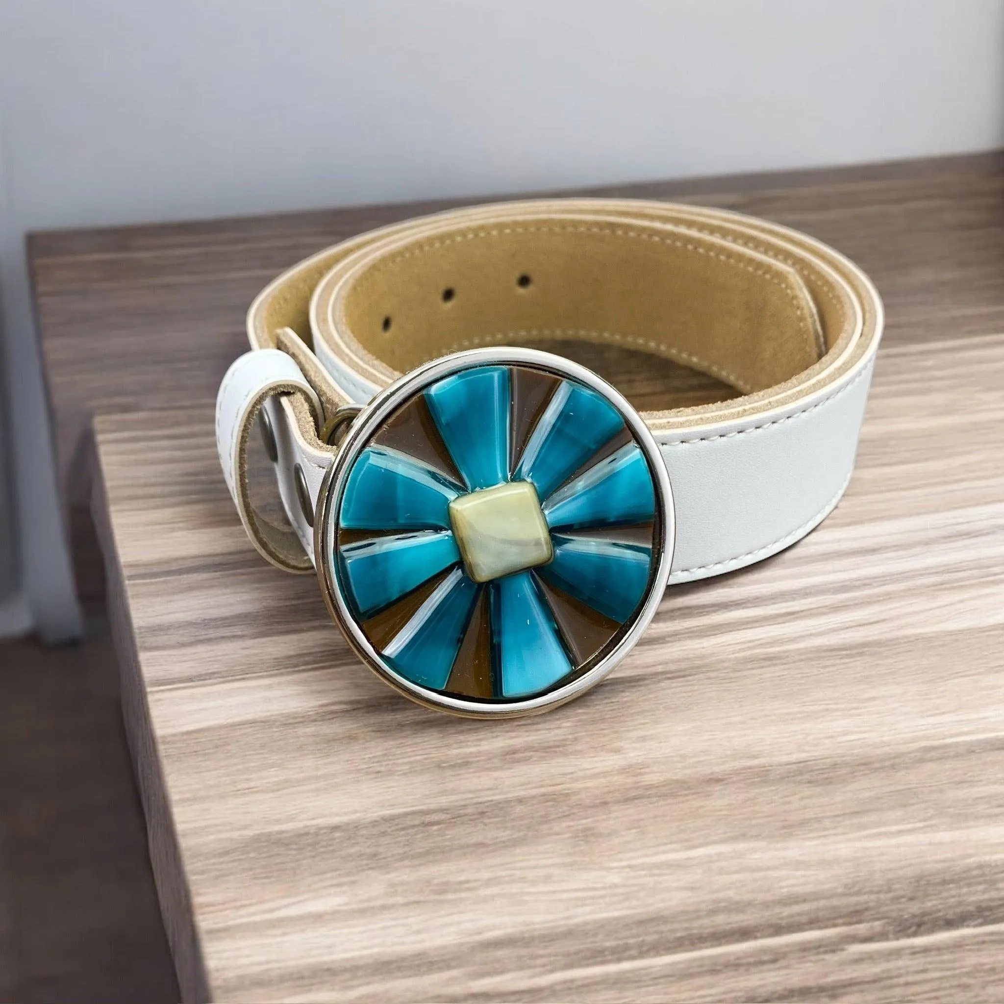 Flower Power Handblown Glass and Leather Belt