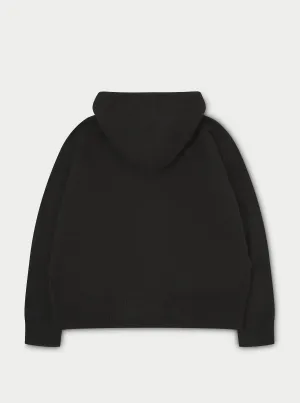 FLUFFY EMBLEM ZIP THROUGH KNITTED HOODIE - BLACK