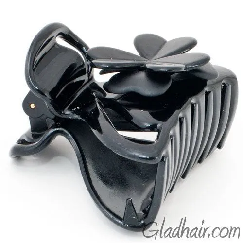 French Plastic Hair Claw with Flower and Covered Spring