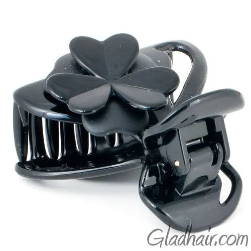 French Plastic Hair Claw with Flower and Covered Spring