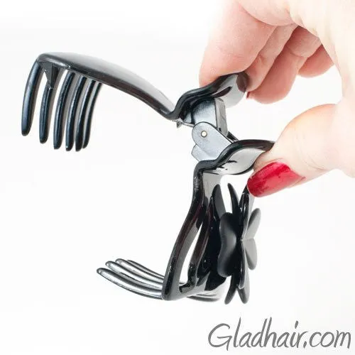 French Plastic Hair Claw with Flower and Covered Spring