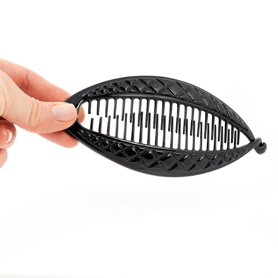 French Stitched Black Banana Hair Clip