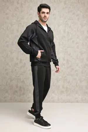 FULL-ZIP TRACKSUIT WITH CONTRAST PANEL DESIGN-BLACK-DARK-GREY