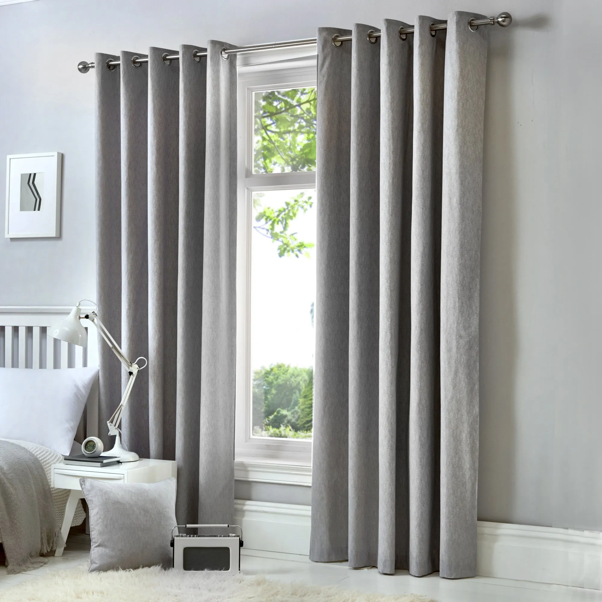 Fusion Cannes Eyelet Blackout Curtains - Silver