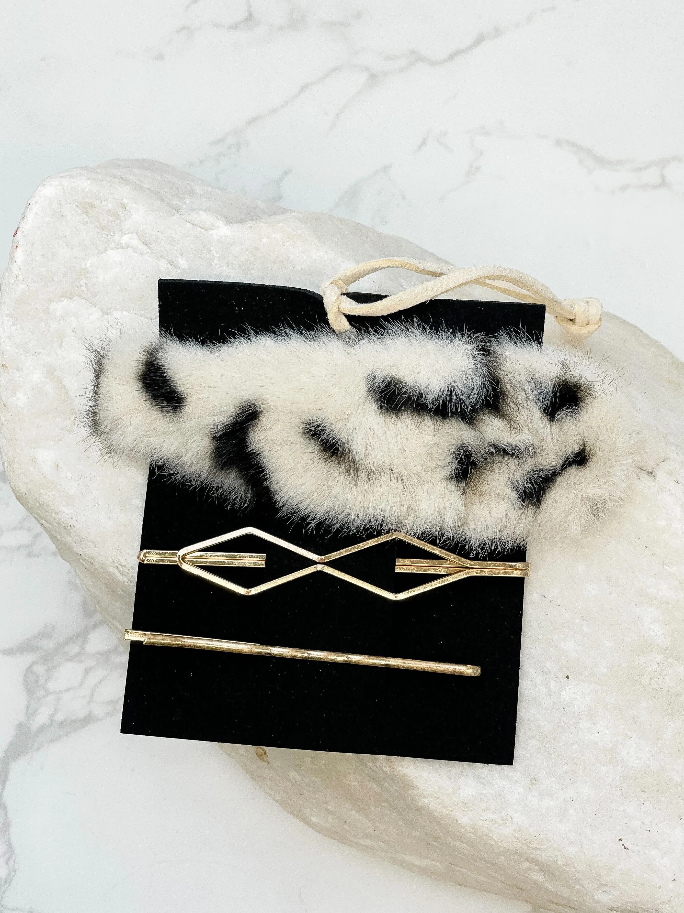 Fuzzy Leopard Hair Clip Set
