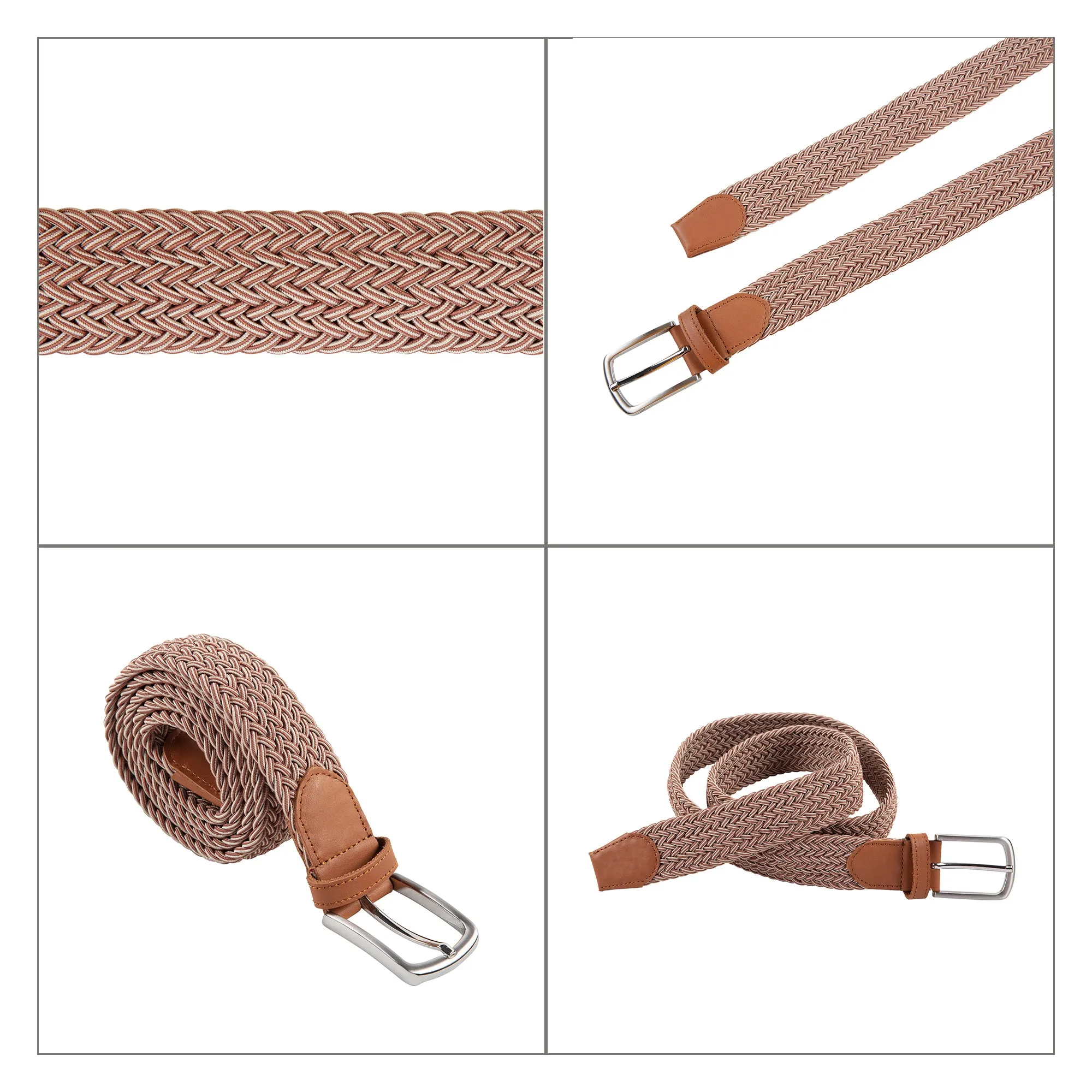 Genuine Leather Braided Flexible Detailed Elastic Belt X-Small/Small/Medium/Large/X-Large/XX-Large