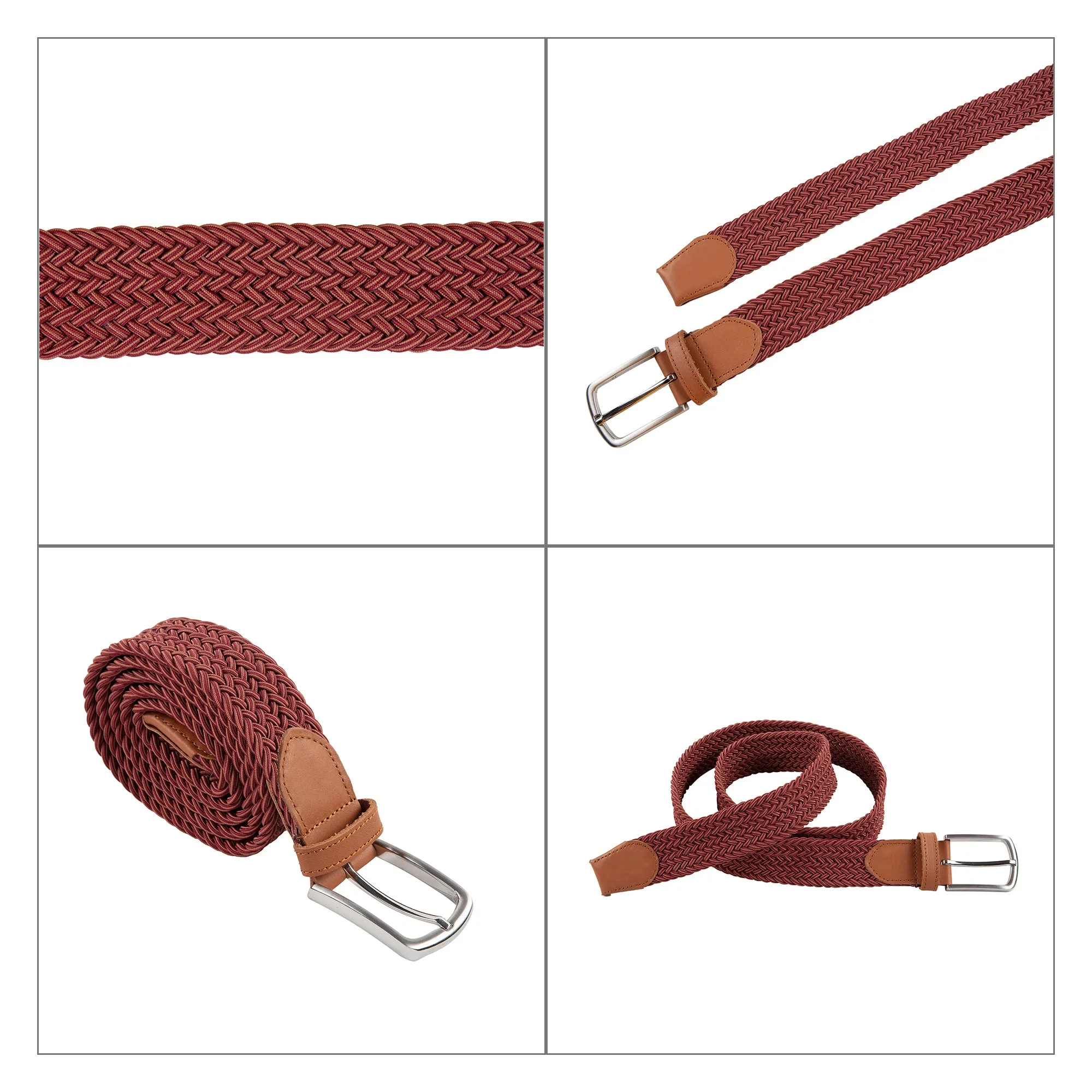 Genuine Leather Braided Flexible Detailed Elastic Belt X-Small/Small/Medium/Large/X-Large/XX-Large