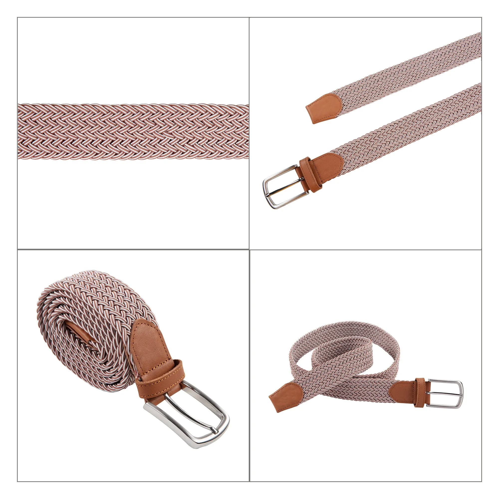 Genuine Leather Braided Flexible Detailed Elastic Belt X-Small/Small/Medium/Large/X-Large/XX-Large