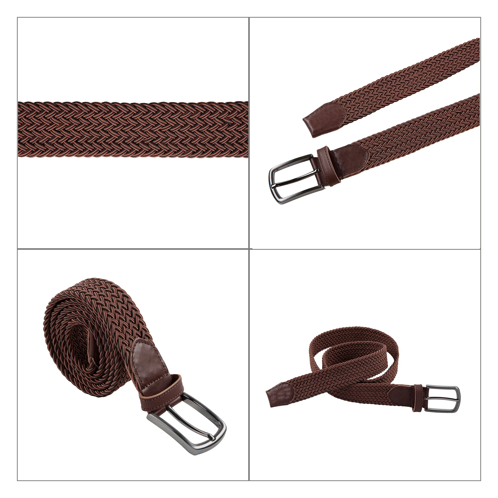 Genuine Leather Braided Flexible Detailed Elastic Belt X-Small/Small/Medium/Large/X-Large/XX-Large