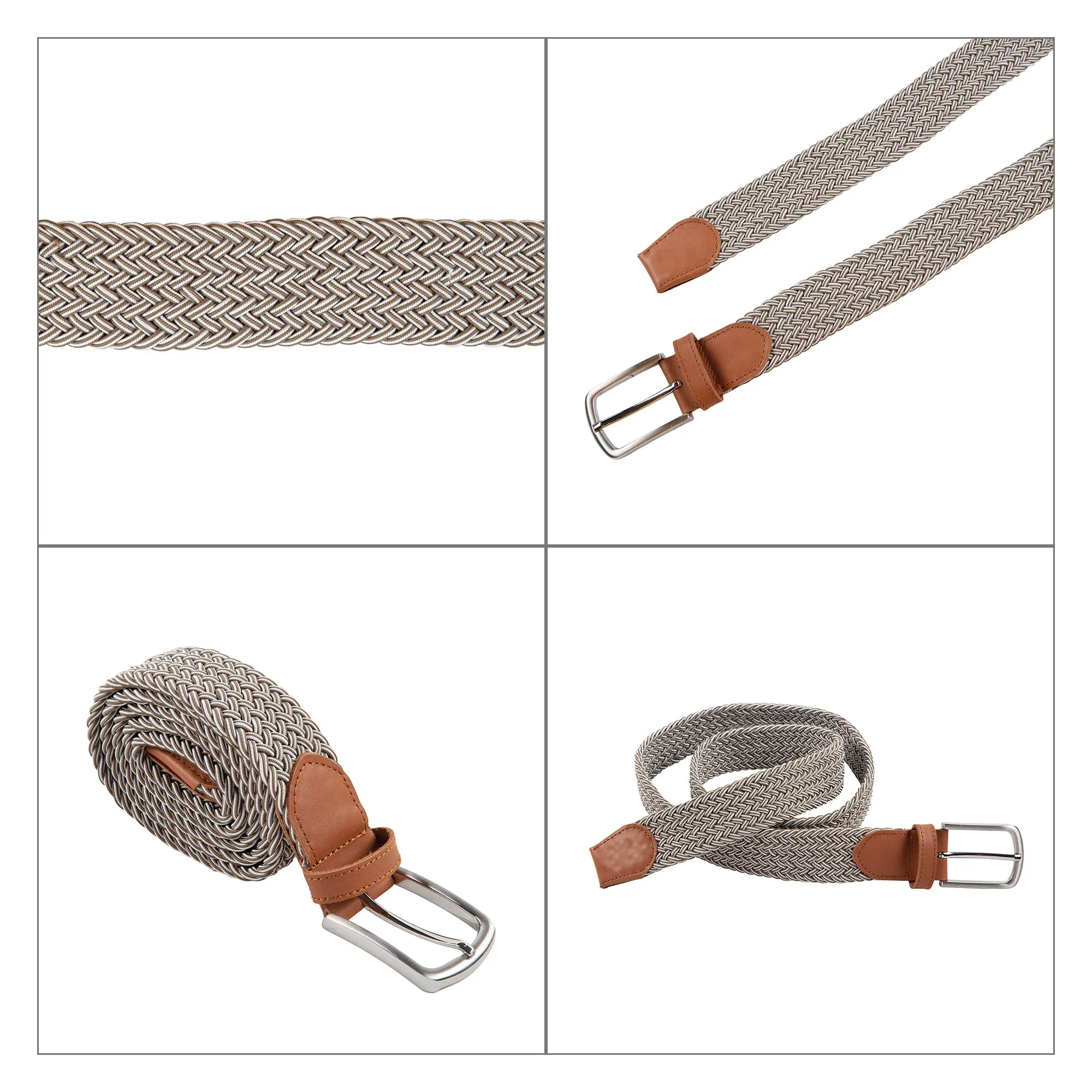 Genuine Leather Braided Flexible Detailed Elastic Belt X-Small/Small/Medium/Large/X-Large/XX-Large