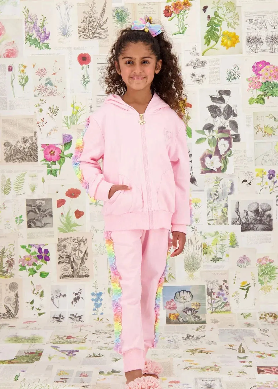 Girls Estella Rainbow Trim Tracksuit in Pink