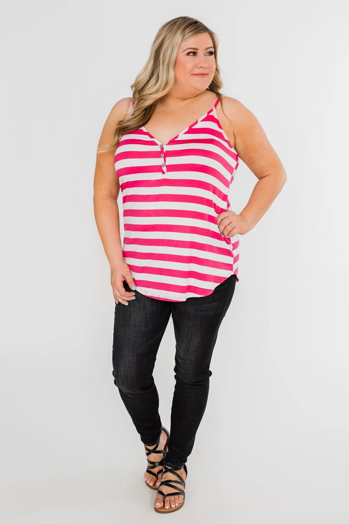 Give It To Me Striped Tank Top- Hot Pink
