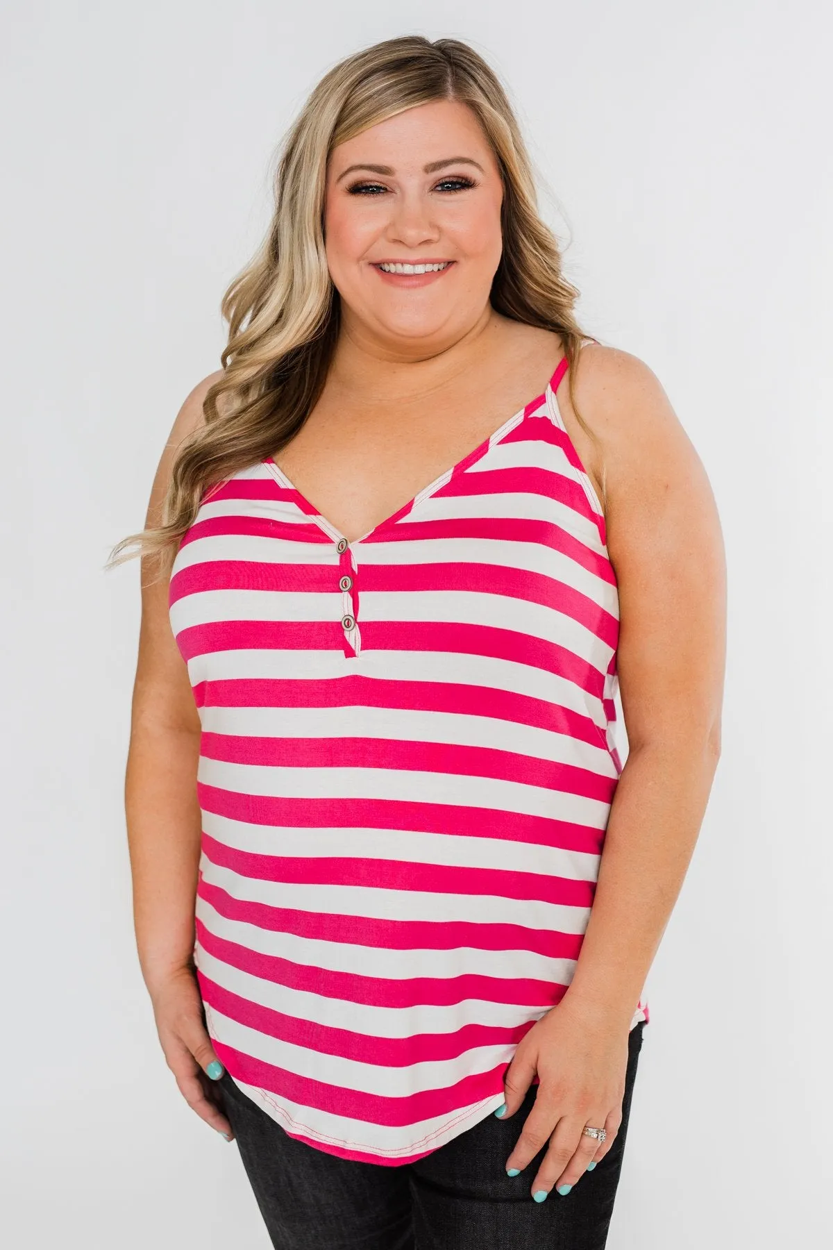 Give It To Me Striped Tank Top- Hot Pink