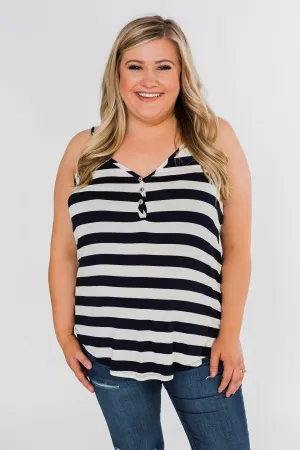 Give It To Me Striped Tank Top- Navy