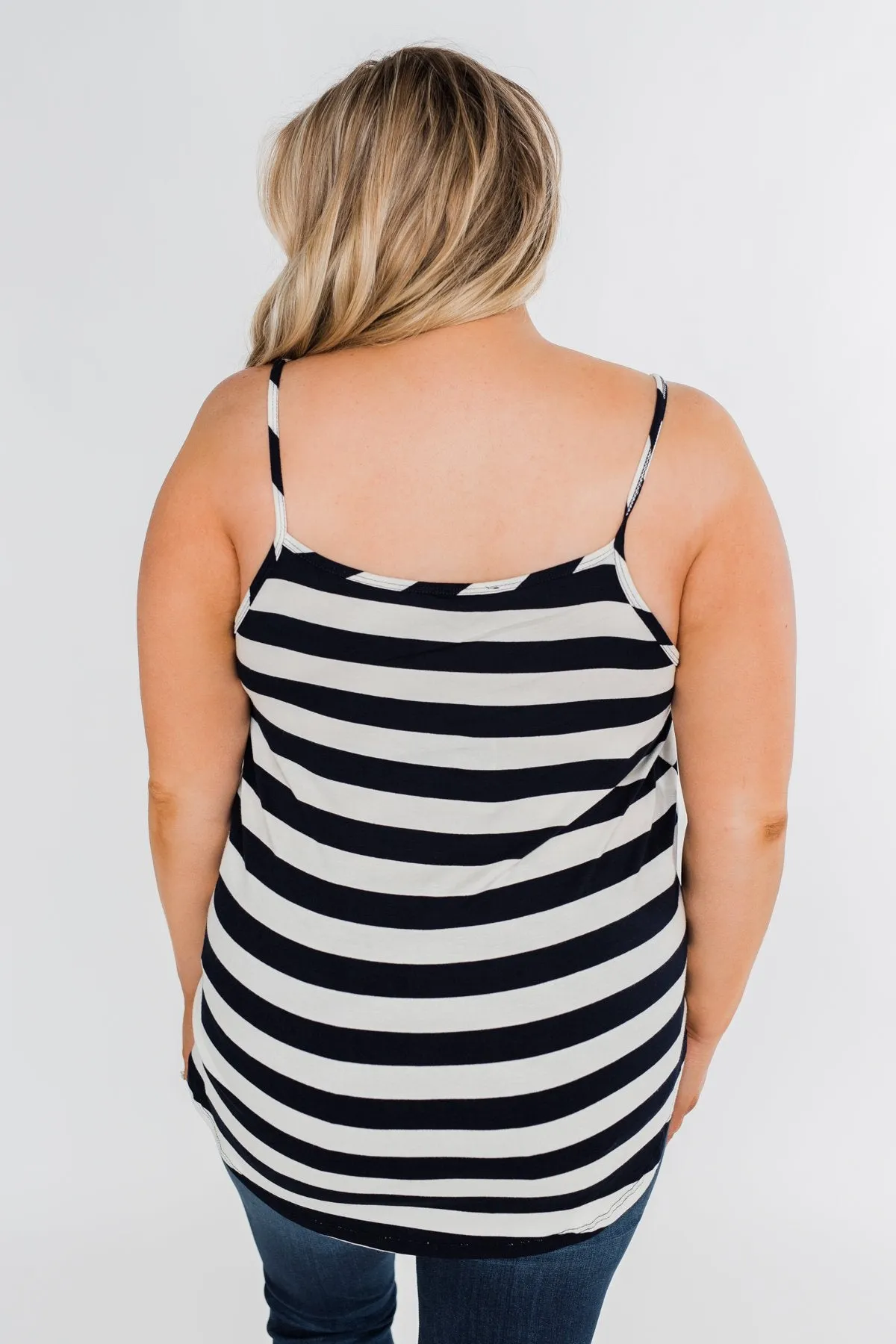 Give It To Me Striped Tank Top- Navy