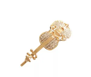 Gold Rhinestones Violin Hair Clip Hair Pin