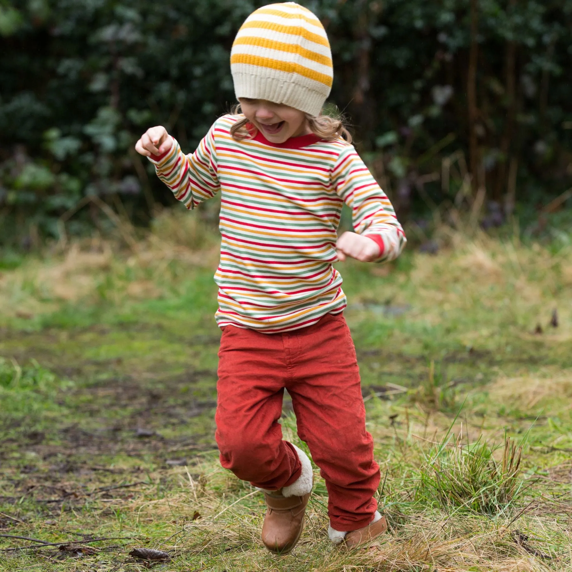 Gold Striped Knitted Beanie Hat