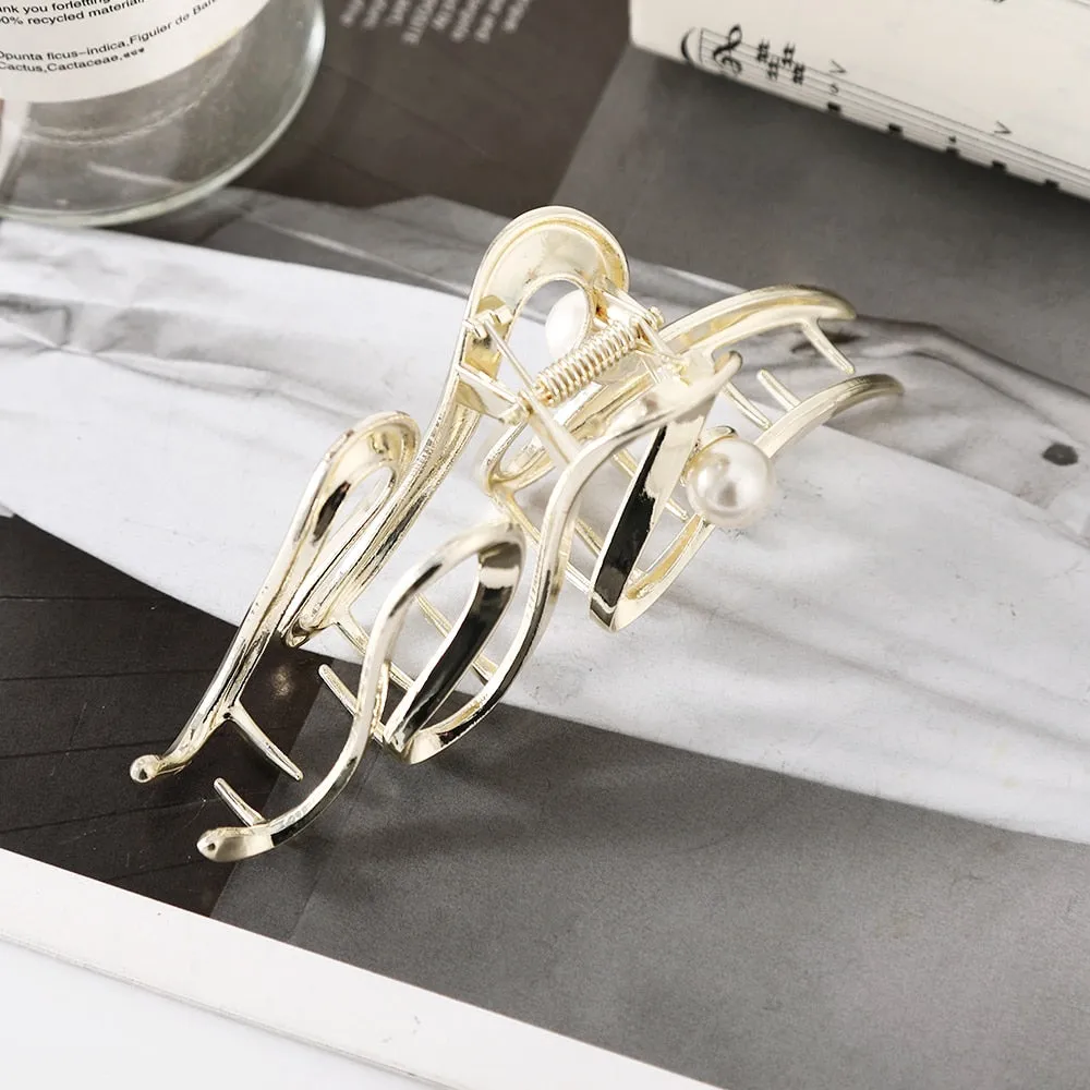 Golden Pearl Hair Crab Clip for Women