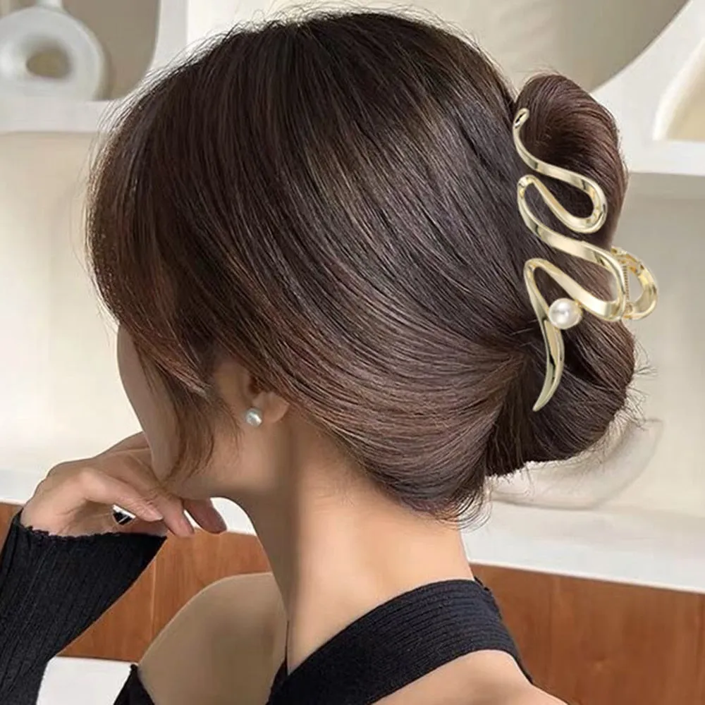 Golden Pearl Hair Crab Clip for Women