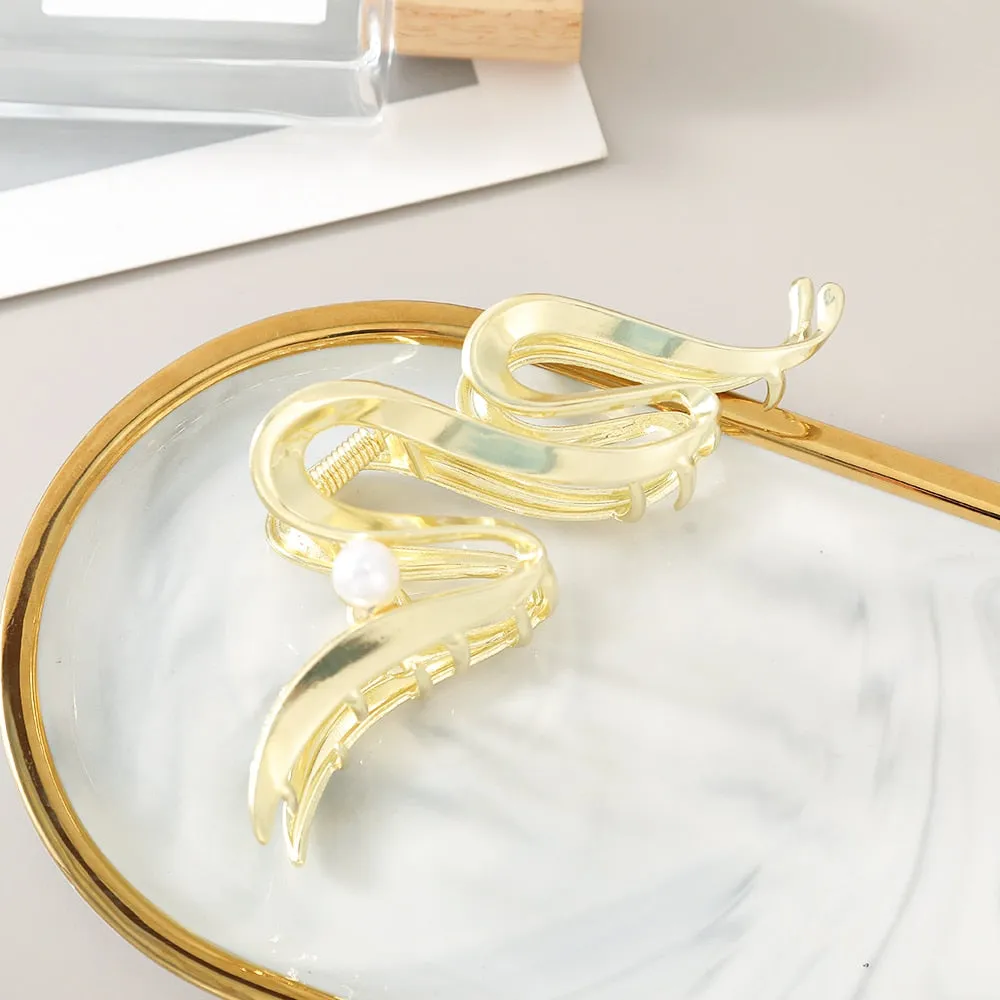 Golden Pearl Hair Crab Clip for Women