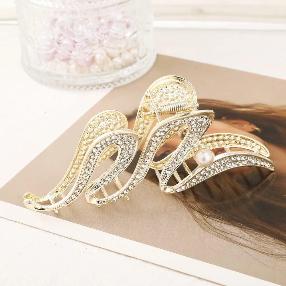 Golden Pearl Hair Crab Clip for Women