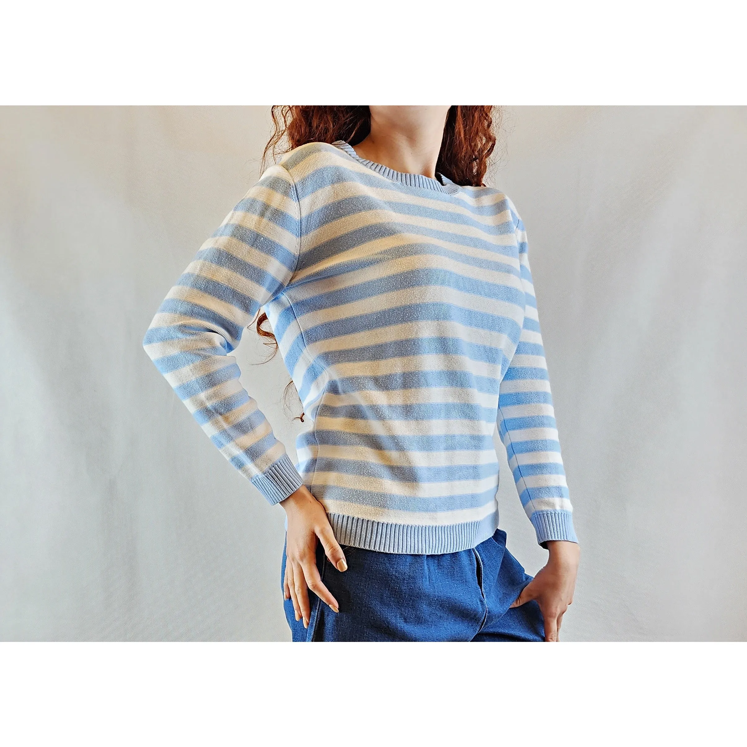 Gorman cotton blue and white knit jumper size S (best fits size 10)