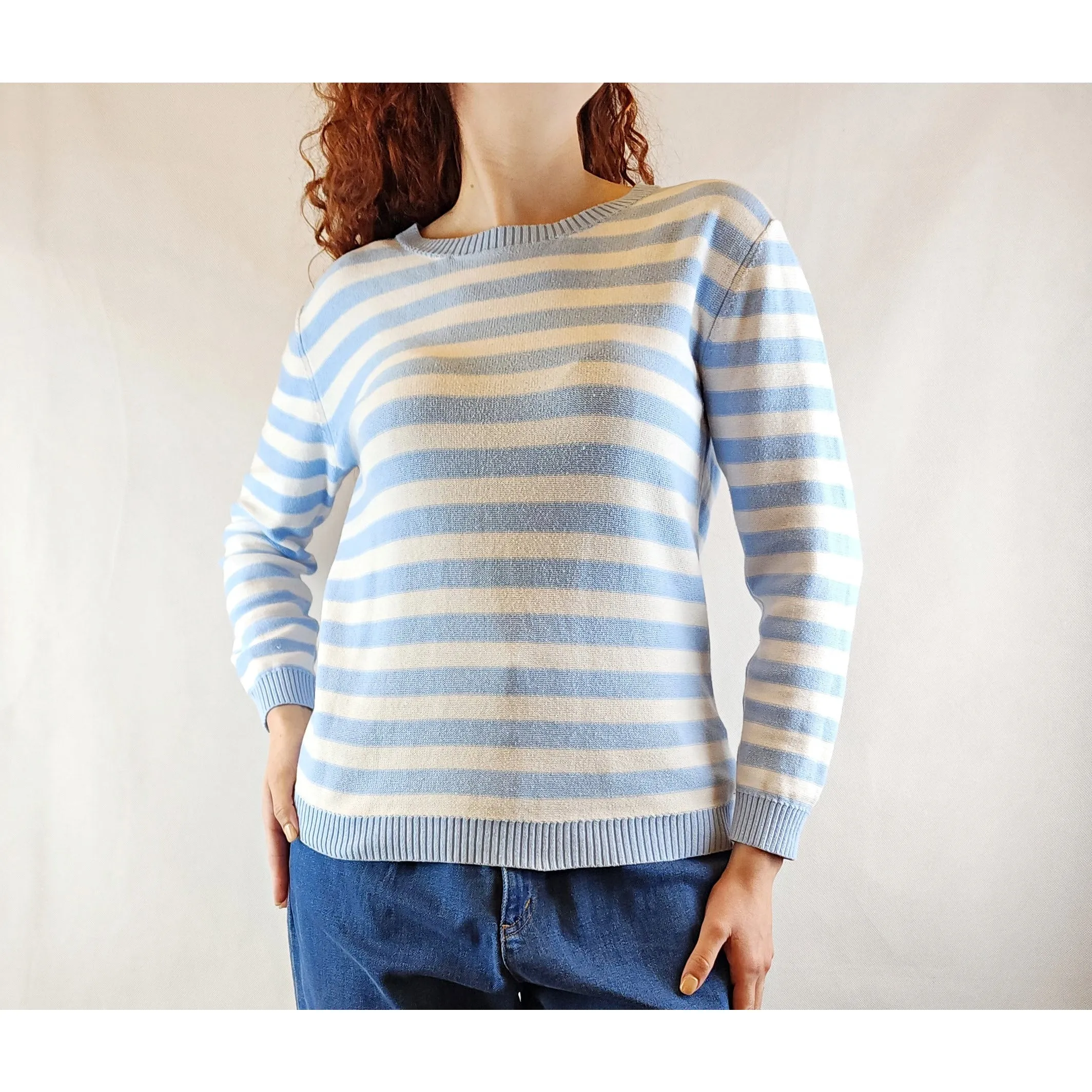 Gorman cotton blue and white knit jumper size S (best fits size 10)