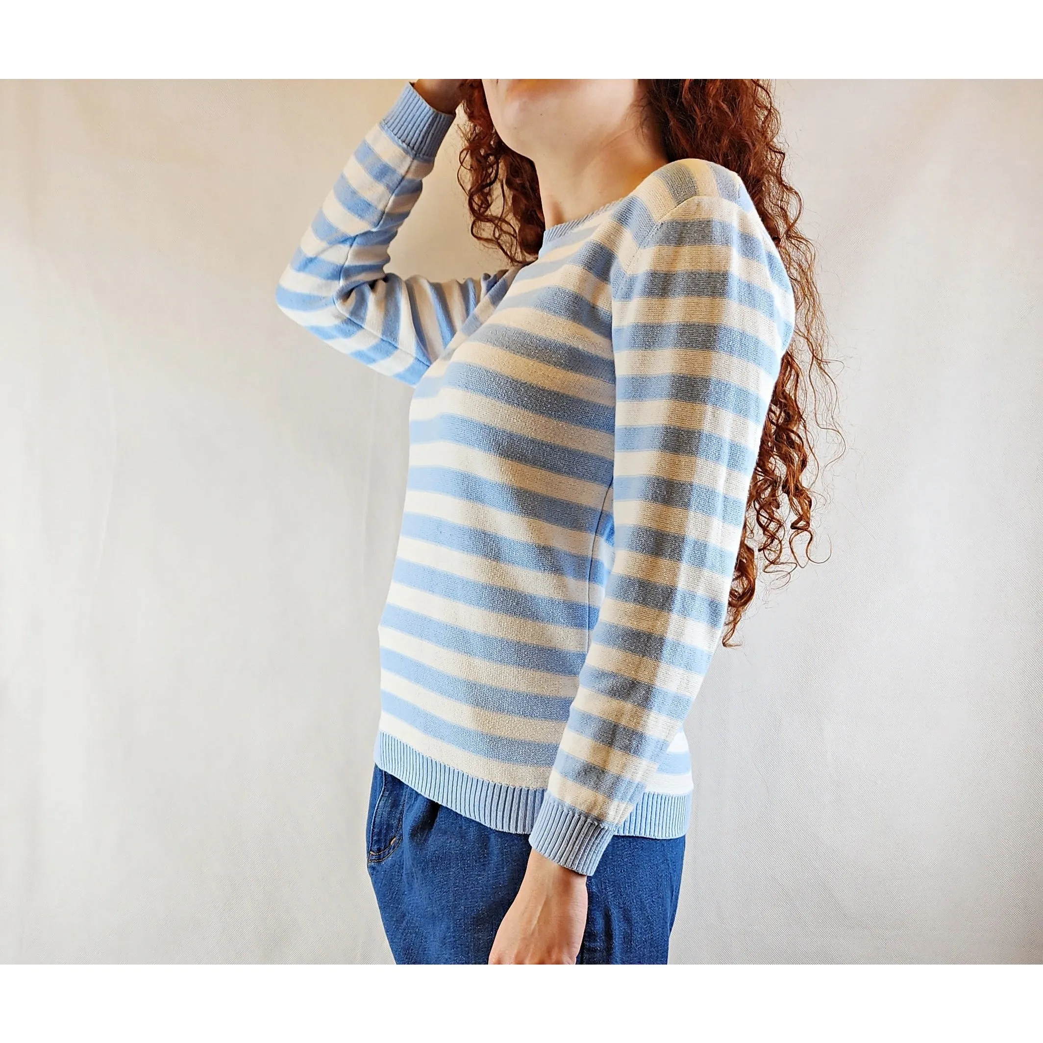Gorman cotton blue and white knit jumper size S (best fits size 10)