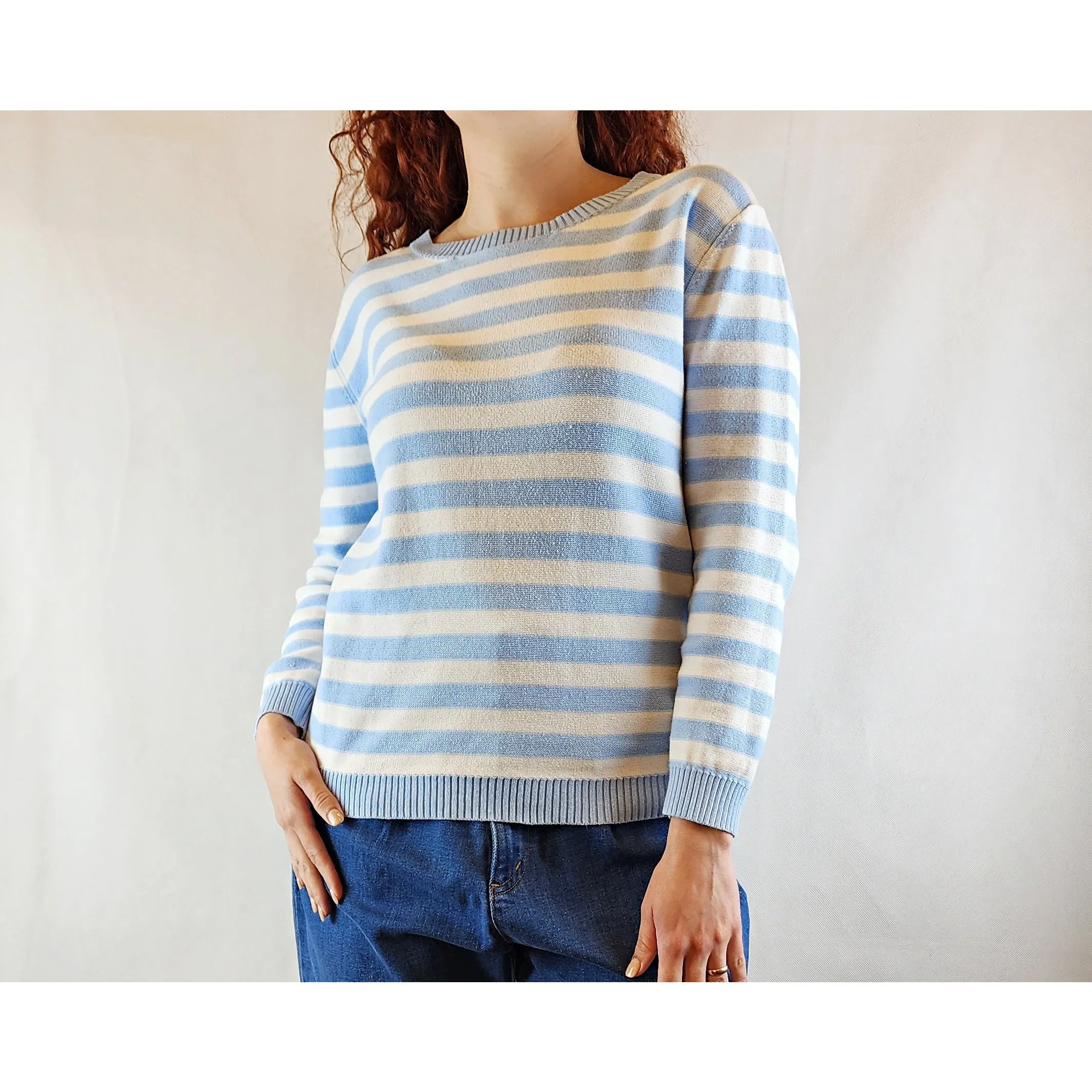 Gorman cotton blue and white knit jumper size S (best fits size 10)