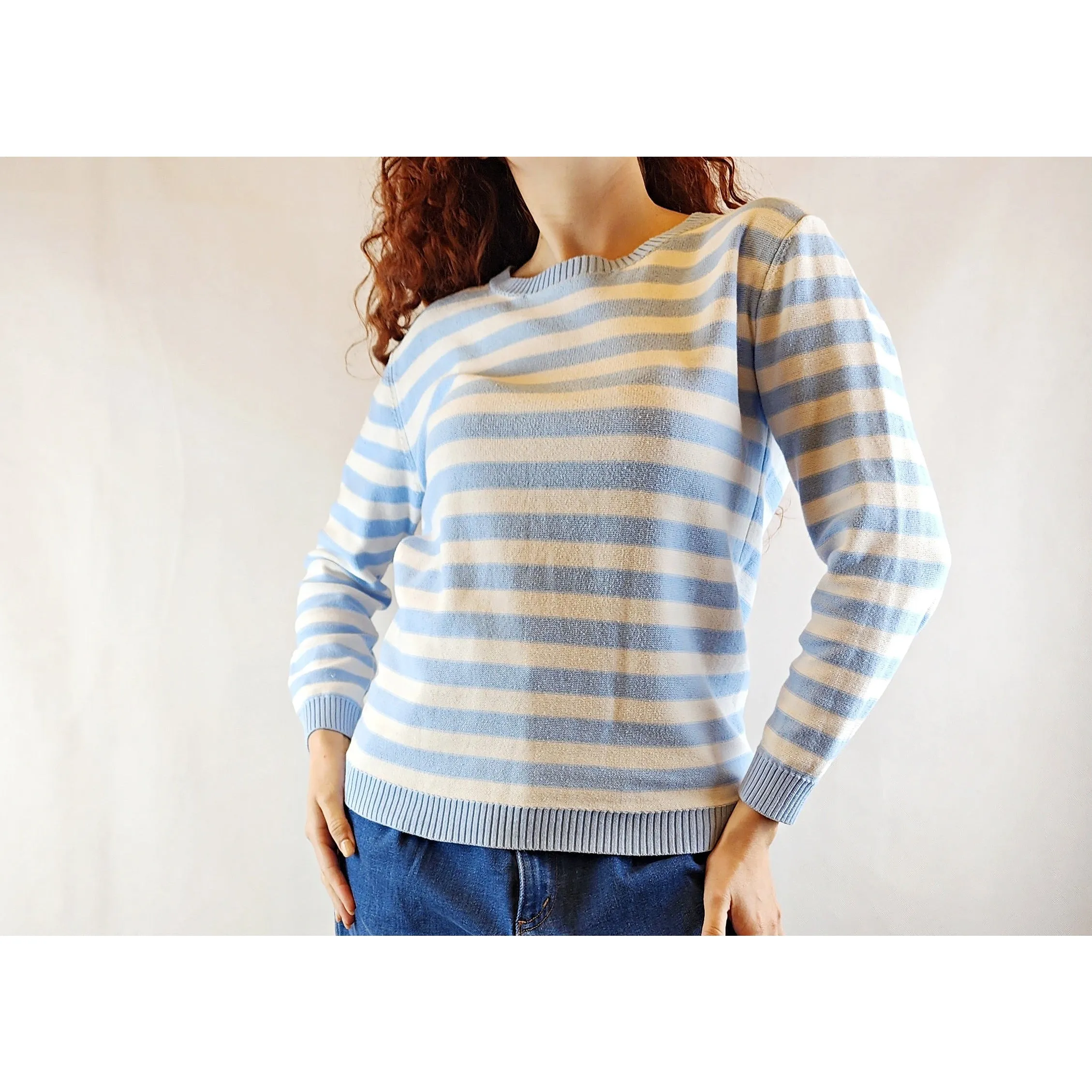 Gorman cotton blue and white knit jumper size S (best fits size 10)