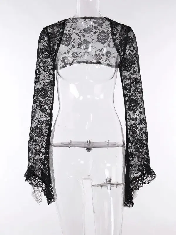 Gothic Spaghetti Strap Bodycon Flare Sleeve Crop Tops Dress