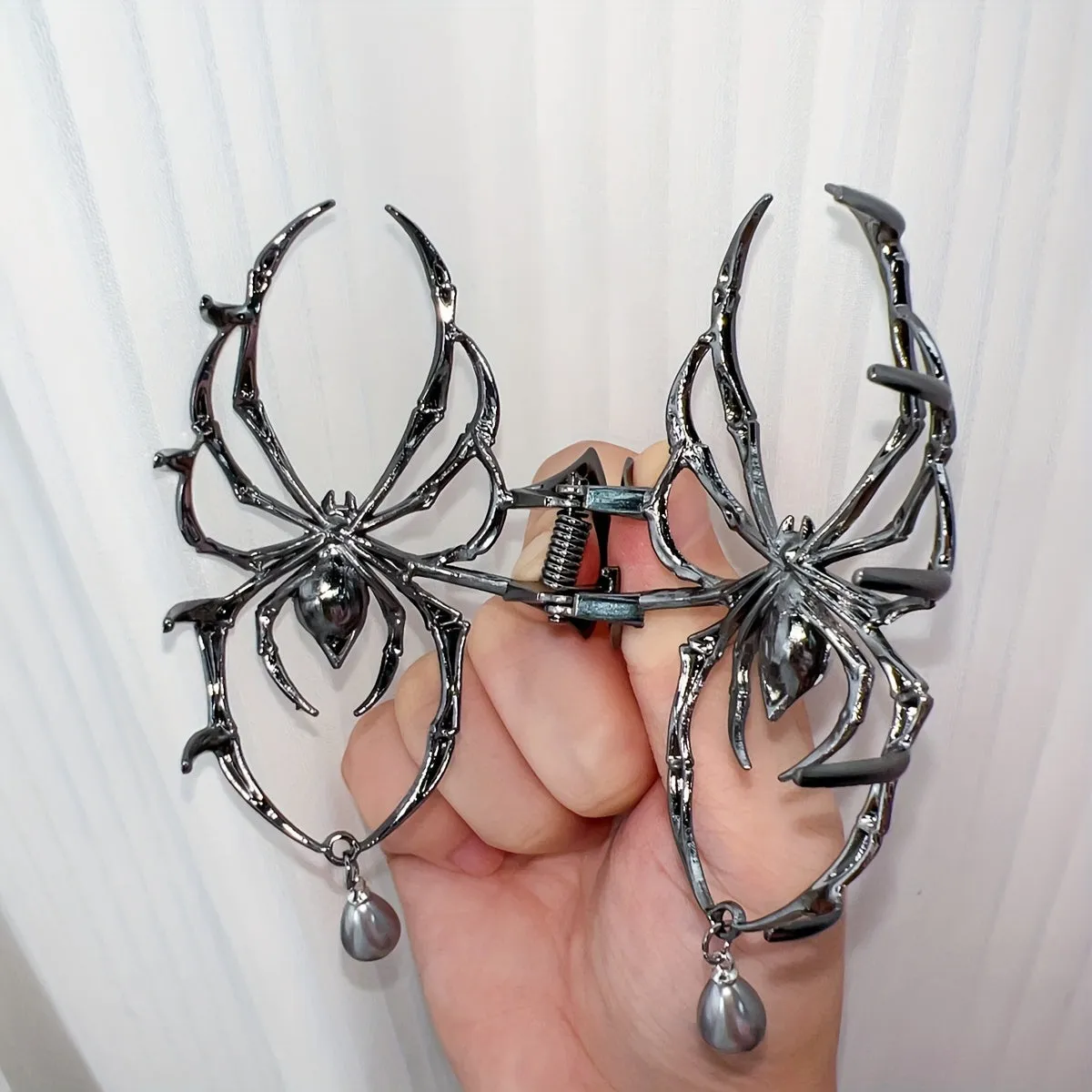 Gothic Spider Hair Claw Clips with Pearl Accents