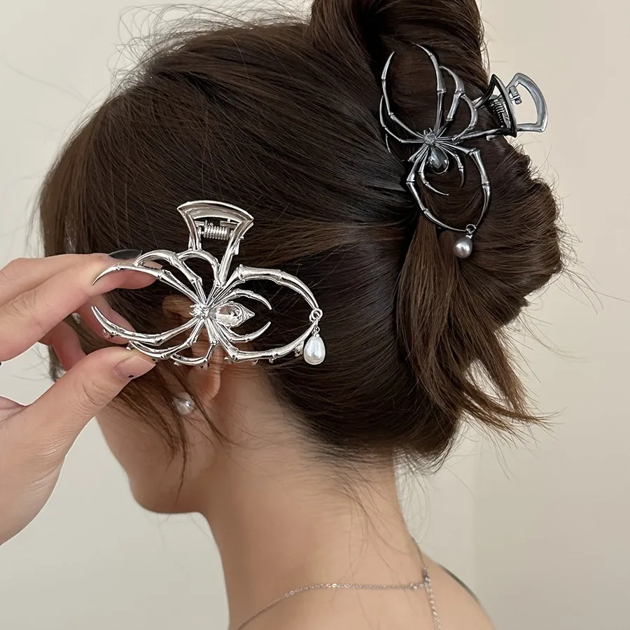 Gothic Spider Hair Claw Clips with Pearl Accents