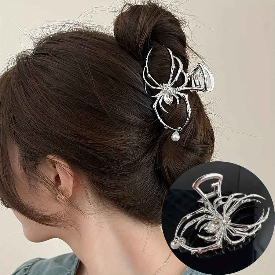 Gothic Spider Hair Claw Clips with Pearl Accents
