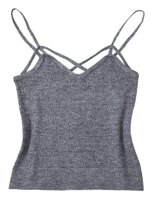 Gray Cami Heathered Cropped Knitted Tank Top