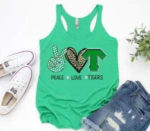Green Peace Love Tigers Baseball Tank - Womens Cut Tank Top