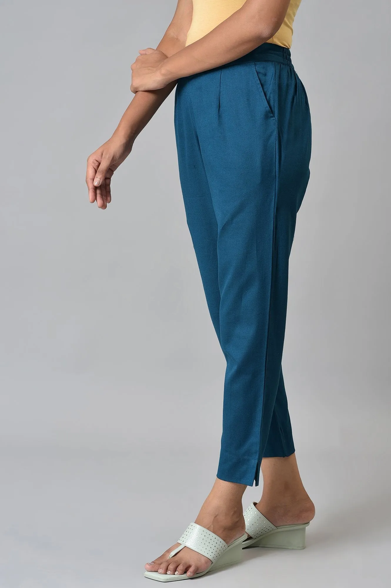 Green Yellow Cotton Flax Women'S Trousers
