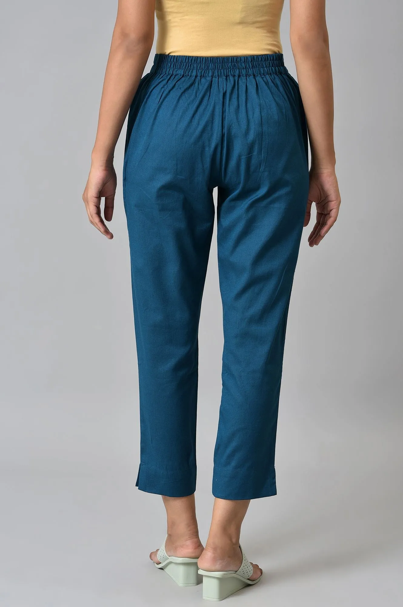 Green Yellow Cotton Flax Women'S Trousers