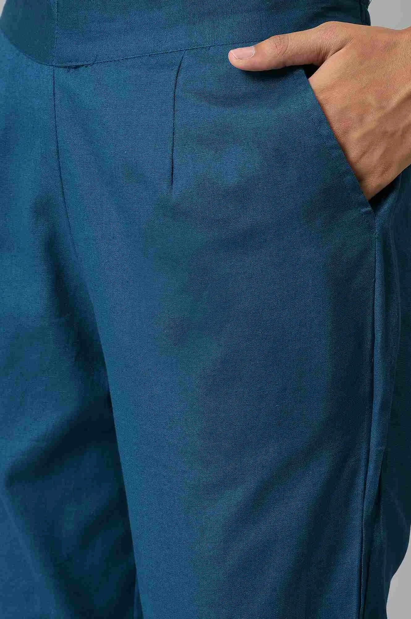 Green Yellow Cotton Flax Women'S Trousers