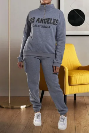 Grey Graphic Pocket Tracksuit Set