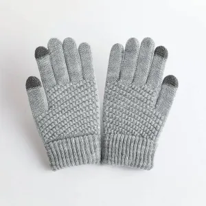 Grey Knitted Warm Gloves